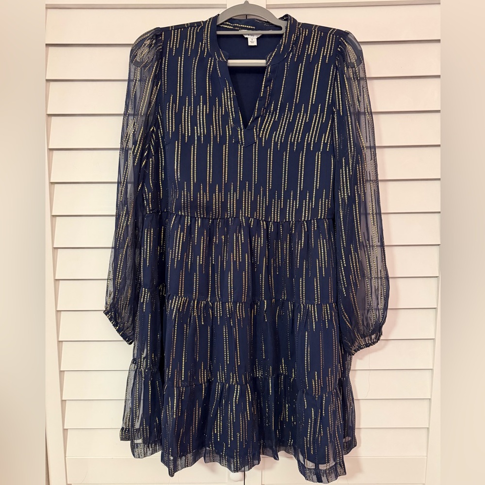 Crown & Ivy Navy and Gold Long Sleeve Dress